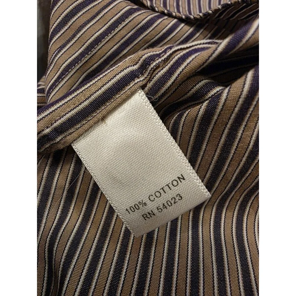 Banana Republic Button‎ Up Shirt Mens XL 17-17.5 Purple Tan Stripes Cotton Slim